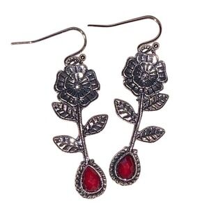 Flower with Teardrop Resin Dangle Earrings, Zinc Alloy‎ Long Drop Earrings